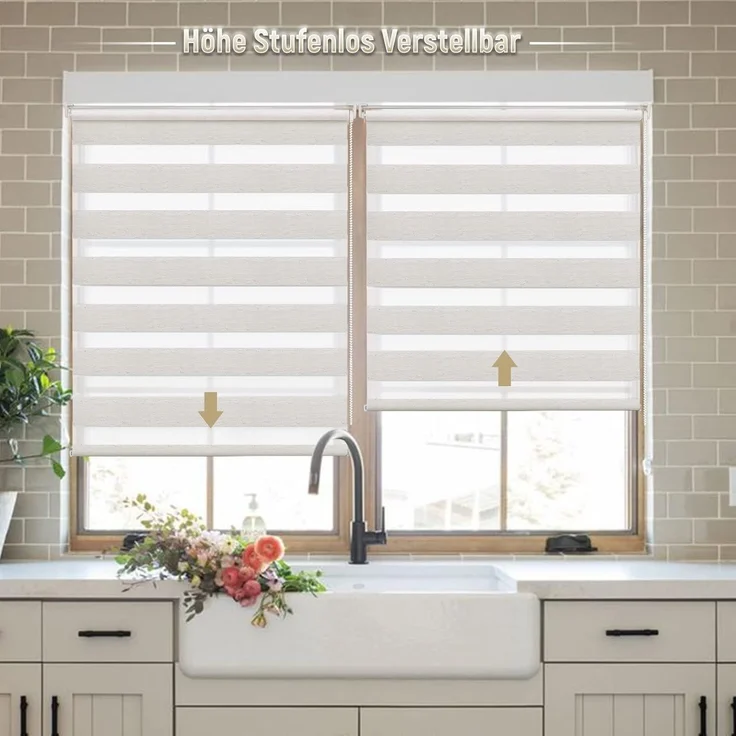 Deswell Doppelrollo Klemmfix ohne Bohren Leinen B50 x H210 cm (Stoffbreite 46cm) Rollos für Fenster ohne Bohren für Fenster mit Lichtdurchlässig & Verdunkelnd/Höhe Stufenlos Verstellbar – Bild 2