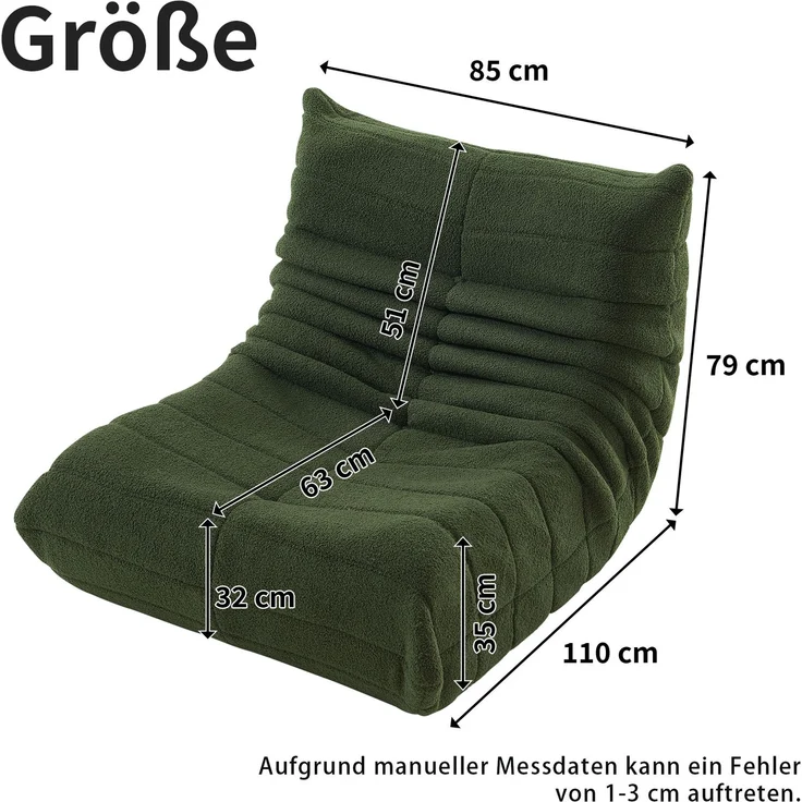 Lounge-Sofa aus Teddy-Velours mit hochdichter Polsterung, ergonomisch, 110x85x79 cm, Grün – Bild 10