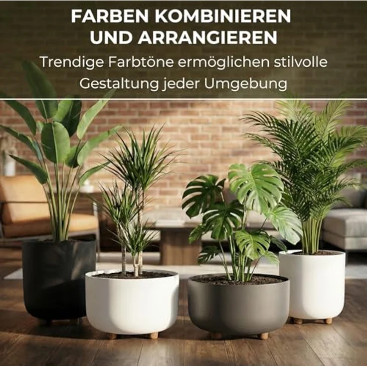 LAMELA Kunststoff Blumentopf rund mit Füßen, Ø 30 cm, 7,7 L - Schwarz – Bild 6