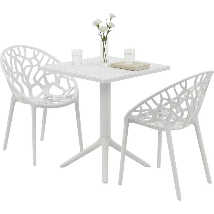 Gartenmöbel-Set SOFIA mit 2 Stühlen - 180x180x80cm, Kunststoff, Weiß | Balkonset Gartenset Tisch mit Stühlen Bistroset Outdoor