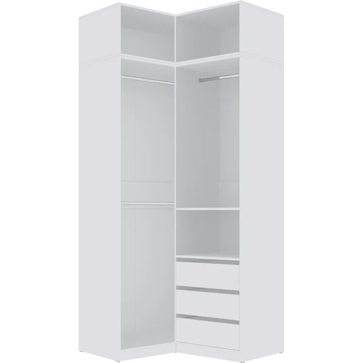 Marmex Möbel Tres Set-H/N (B) Eckkleiderschrank ohne Türen, Eckschrank mit Aufsatz. Garderobenschrank-Set für Kleidung, Schuhe, laminierte Spanplatte, weiß 111/100x246x51 cm – Bild 1