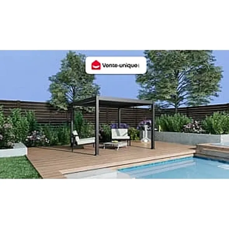 Vente-unique - AMALFI Terrassenüberdachung Metall Grau - B 300 cm x H 220 cm x L 300 cm – Bild 2