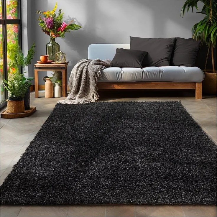 SIMPEX24 Teppich Unicolor - Einfarbig, Rund, Höhe: 30 mm, Einfarbig Shaggy Teppich Wohnzimmer Langflor Versch. Farben und Größen