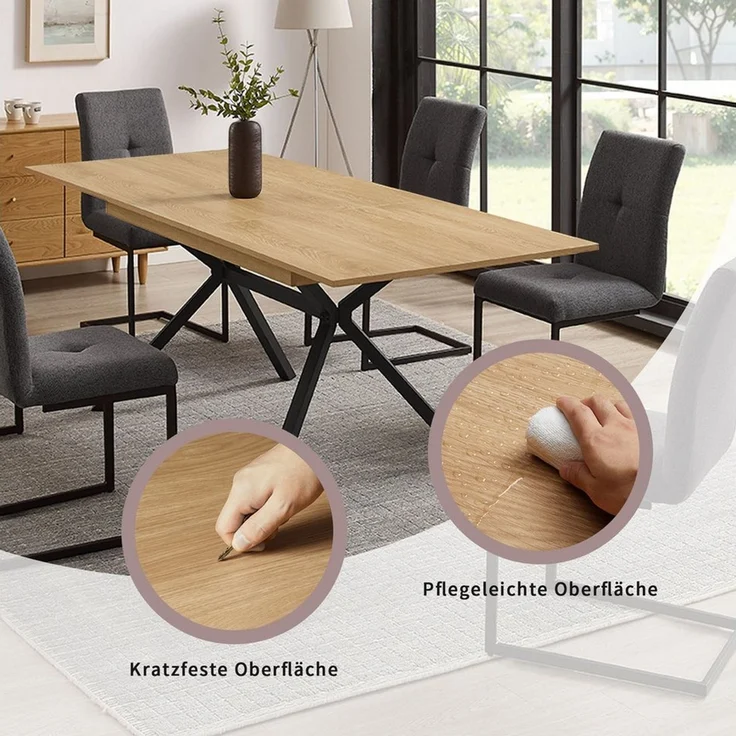 OTTO home Essgruppe Vendy, Esstisch ausziehbar plus 6 Freischwinger, (Set, 7-tlg, Esstisch ausziehbar 160 - 210 cm plus 6 Esszimmerstühle), pflegeleichte Strukturstoff-Stühle, 3D-Steppung, ausziehbarer Tisch – Bild 2