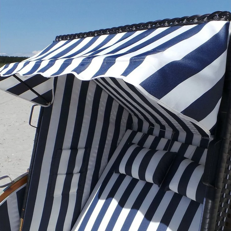 Swing&Harmonie Strandkorb XXL inkl. Abdeckcover Luxus Volllieger Gartenliege Ostsee + 4 Kissen, Klapptische, Zeitungsfächer, Volllieger, Ostsee – Bild 3