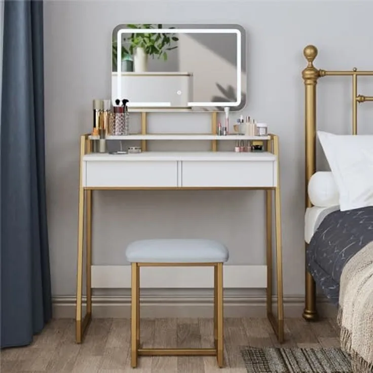 Mondeer Schminktisch Kosmetiktisch-Set(2-St), mit LED Beleuchtung, mit Spiegel einstellbare Helligkeit und Hocker