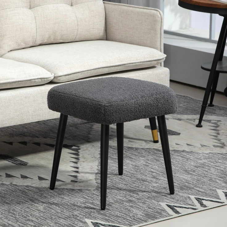 Hocker, Fußstütze, gepolsterter Sitz, Kaschmir-Optik, Stahlbeine, 42 x 42 x 44 cm, Dunkelgrau--Dunkelgrau--42x42x44cm--YOUDENOVA – Bild 3