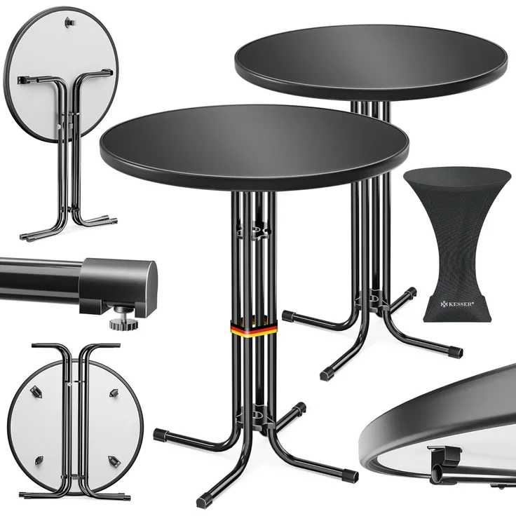 KESSER® Gastro Stehtisch klappbar - Gastronomie Bistrotisch rund - Wetterbeständiger Klapptisch Gartentisch - Runder Partytisch - Hitzebeständig - Stabil und sicher Schwarz, Ø 80 cm, 2er Set