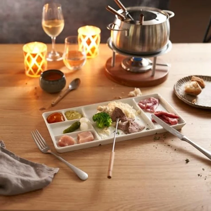 Betty Bossi Servierplatte Gourmet-Teller mit Fächern für Fondue, Raclette, Sushi, BBQ, weiß, Porzellan, (Set, 2-tlg, 2 x Gourmet-Teller), Hochwertige Porzellanteller, perfekt für Weihnachten und Silvester – Bild 3