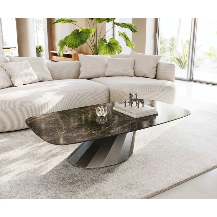 Couchtisch Edge Boot 140x80 cm Keramik Emperador Extra Lucidato Dunkelbraun Parabi Metallic Silber