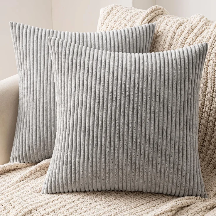 MIULEE 2er Set Kissenbezüge Kord Kissenhülle Dekorative Kissenbezug Sofakissen Couchkissen Dekokissen Zierkissenbezug Deko Kissenhülle mit Verstecktem Reißverschluss 45x45 cm Hellgrau