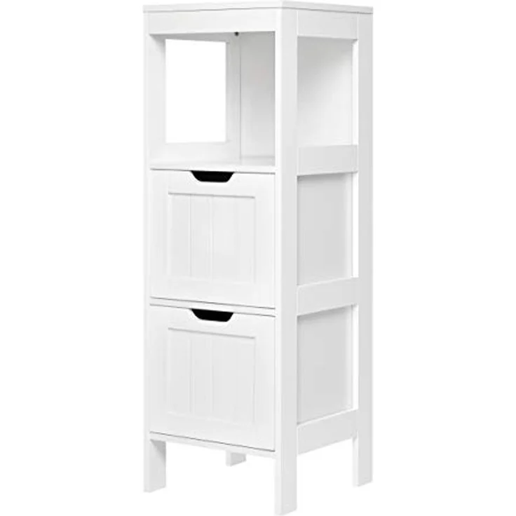 Mondeer Badezimmerschrank, Badkommode mit 2 Schubladen verstellbar modern für Badezimmer, Weiß, 30 x 30 x 89 cm – Bild 1