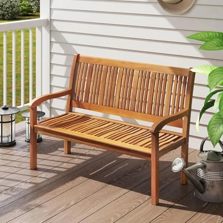 FANTASK Gartenbank Holz, für 2-3 Sitzer, Balkonbank aus Akazienholz bis 320 kg belastbar, 126 x 63 x 91 cm, Natur – Bild 2