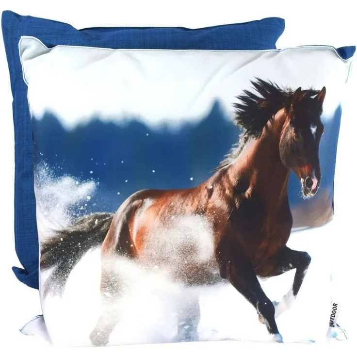 Outdoor Kissen Winter 45x45cm wetterbeständig aus 3 Tier- Motiven wählbar Pferd-Schnee
