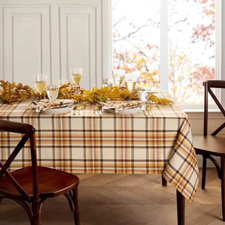 Elrene Home Fashions Russet Harvest gewebte Karierte Baumwolltischdecke für Herbst/Erntedankfest, 152,4x259,1 cm, rechteckig – Bild 3