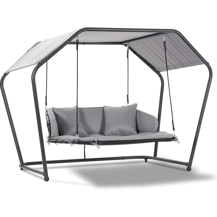 Leco 'Laureen' Hollywoodschaukel mit Polsterauflagen, Kissen & Sonnendach, grau, 264 x 185 x 195 cm – Bild 1