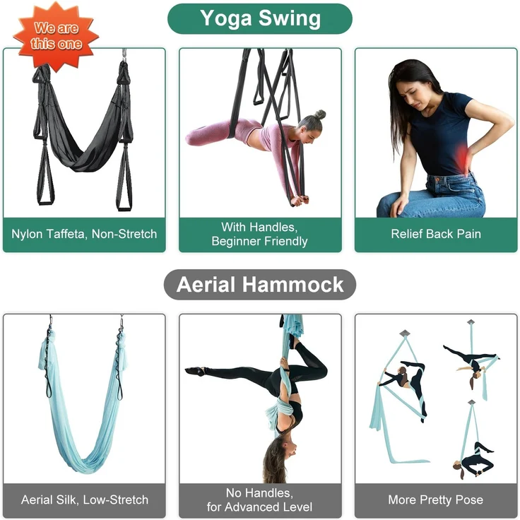 Leogreen Yoga-Hängematten-Set, Yoga-Schaukel, Umkehr-Hängematte, Nylon, Taffetas, Kapazität 300 kg (Dunkelgrau) – Bild 5