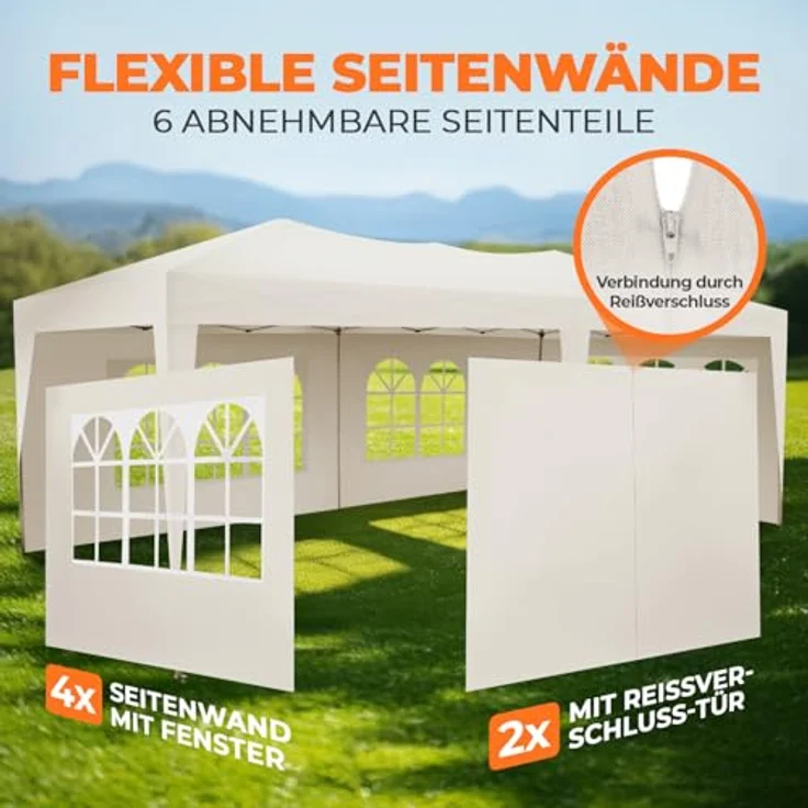 Kronenburg Faltpavillon wasserdicht Pavillon mit 6 Seitenteilen, Gartenzelt, 3x6 m - mit UV Schutz 50+, Champagner – Bild 7