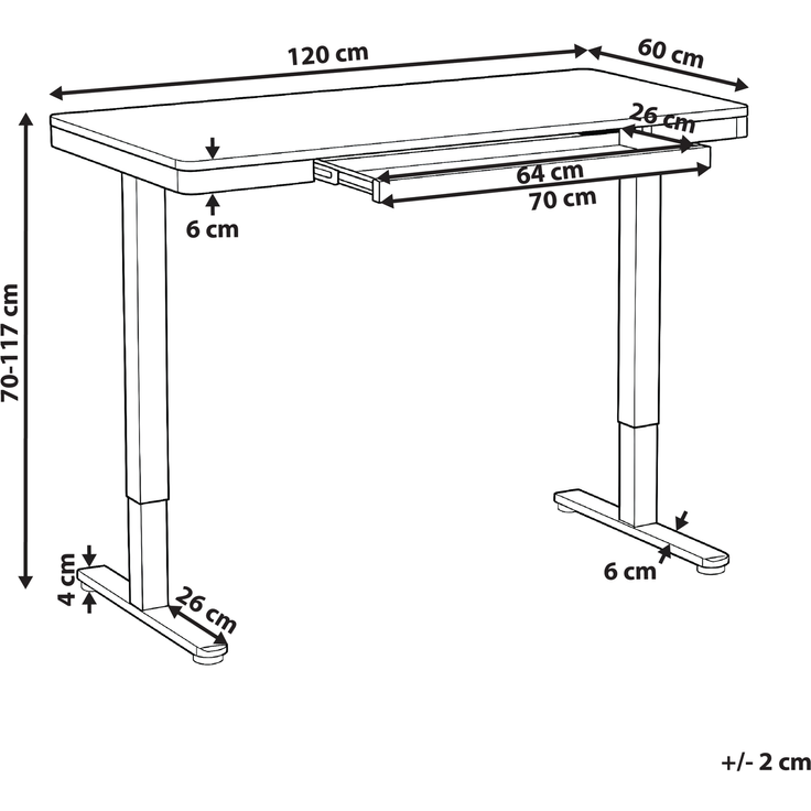 Schreibtisch elektrisch höhenverstellbar PENLY Schwarz Hellbraun 120 cm 60 cm mit USB-Anschluss – Bild 2