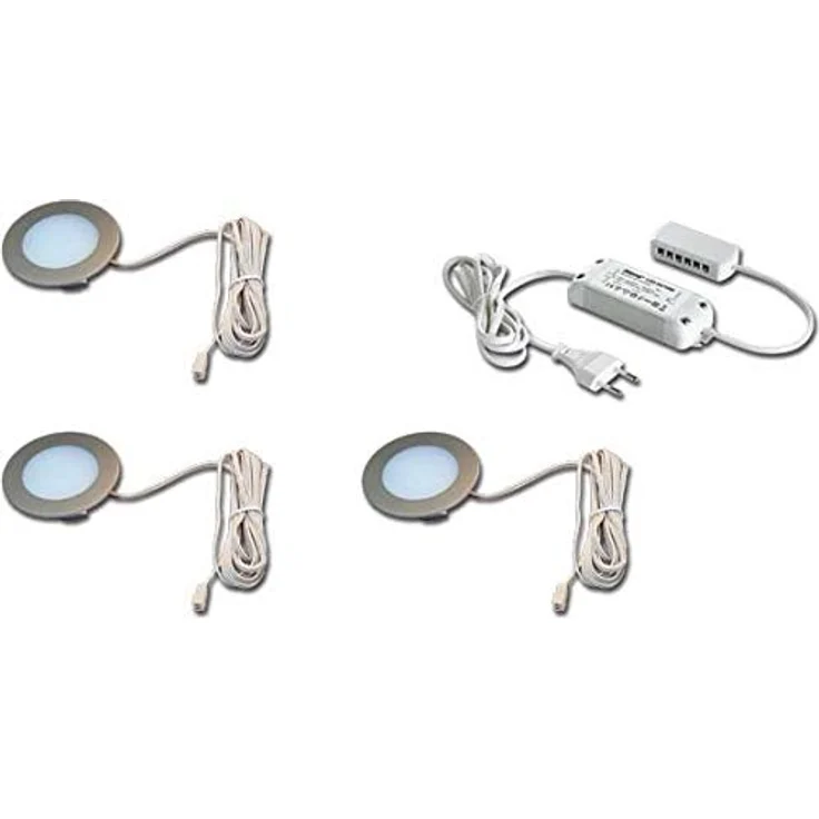Hera 61056938002 LED-Einbauleuchten-Set, warmweiß, Metall in Edelstahl-Optik, 6,8 x 6,8 x 1,5 cm, inkl. 15 Watt Trafo – Bild 2