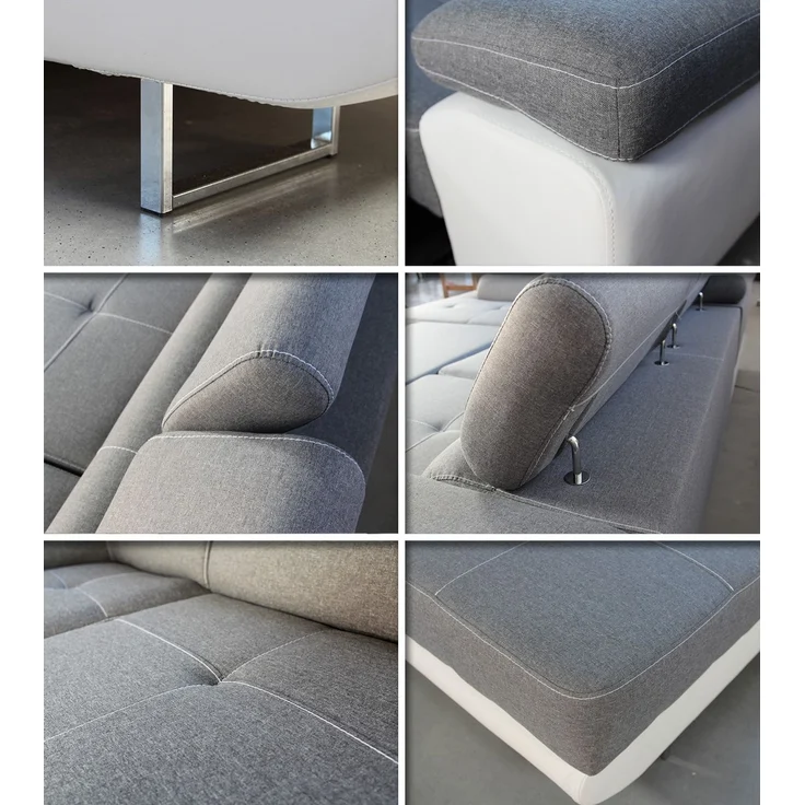 Ecksofa Caris mit Schlaffunktion, Bettkasten und einstellbare Kopfstützen (Grau + Dunkelgrau (Sawana 21 + Sawana 05), Ecksofa Rechts) – Bild 5
