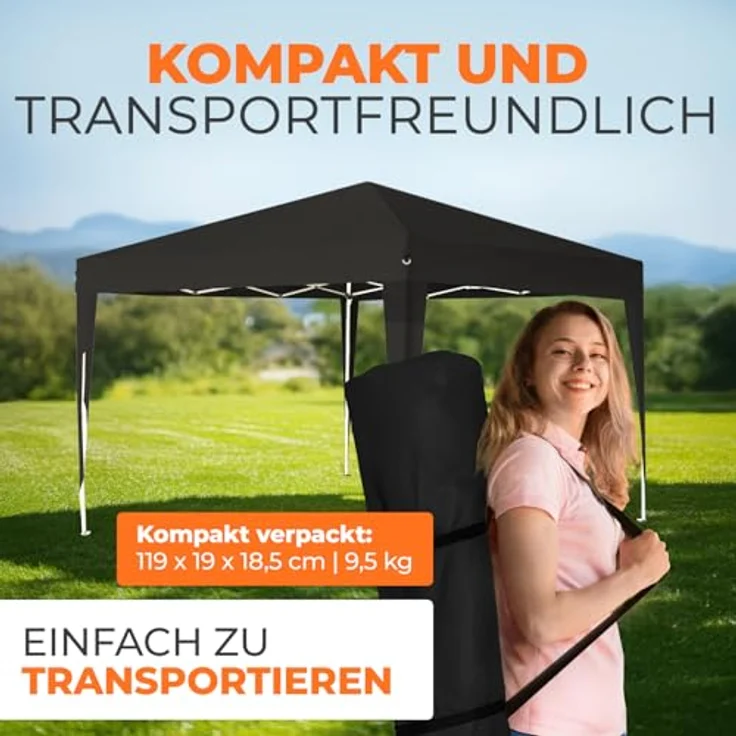 Kronenburg Faltpavillon wasserdicht Dachmaß 2x2 m UV Schutz 50+ Pavillon in Schwarz – Bild 7