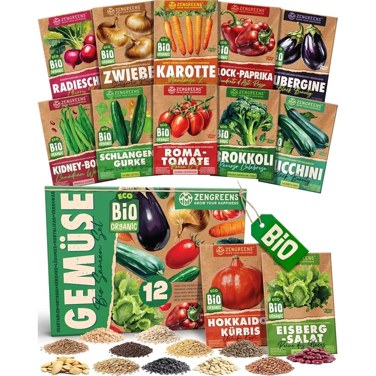 ZenGreens® - Bio Gemüsesamen Set - 15 Gemüse Samen für den einfachen Anbau im Garten, Balkon oder Hochbeet - ökologisches Saatgut - Pflanzensamen - Gemüsesamenset – Bild 1