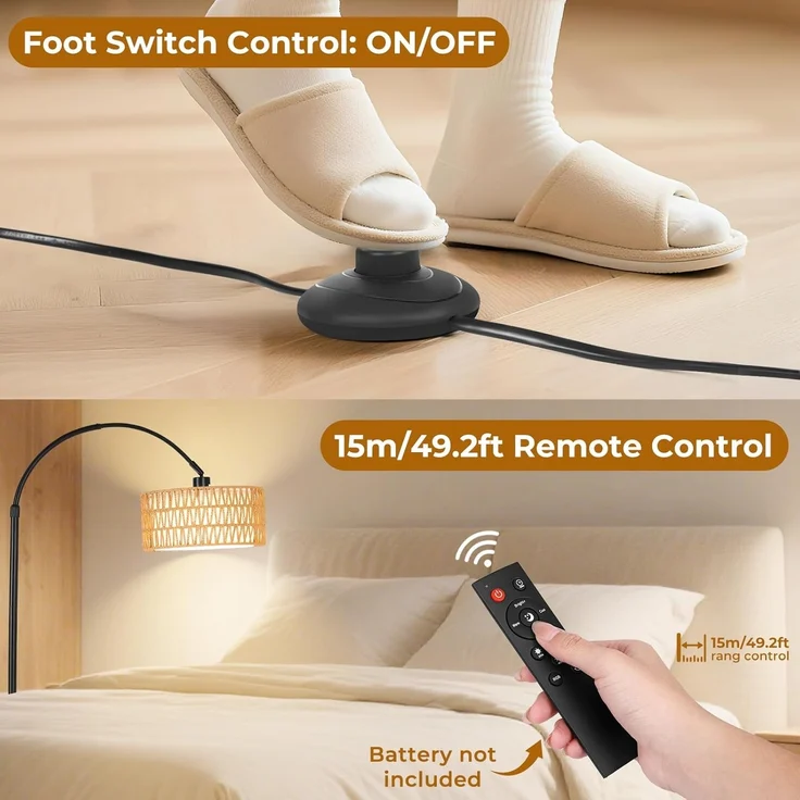 YICAIZI Stehlampe Wohnzimmer - 9W LED Dimmbar Bogenlampe mit Fernbedienung & RGB E27 Lampe, Bogen Stehende Lampe 900 Lumen Stehend Leselampe mit 3 Farbtemperaturen für Schlafzimmer, Büro, Schwarz – Bild 4