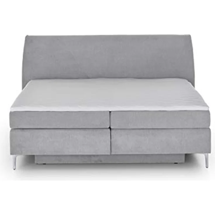 Atlantic Home Collection Boxspringbett LYNN, 180x200 cm, inkl. Bettkasten beidseitig und Topper (Härtegrad H2), hellgrau, ovales Kopfteil – Bild 9