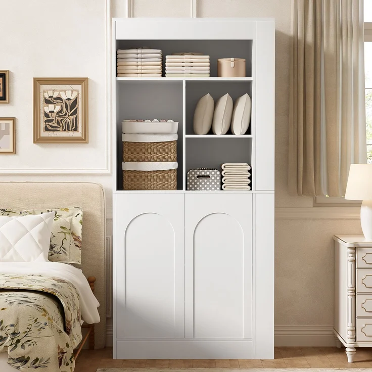 ZUBALIYA Regalschrank (85 x 35 x 180 cm), 2 Türen, Verstellbare Einlegeböden, Stauraum für Wohnzimmer, Arbeitszimmer und Flur, Weiß – Bild 5