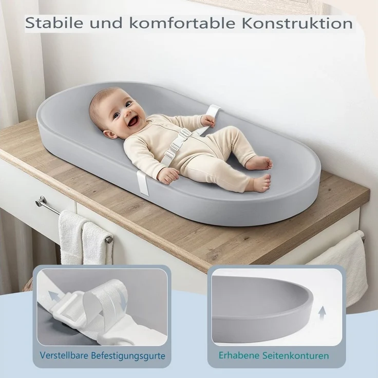 Comomy Wickelauflage, Baby Wickelunterlage wasserdicht bis 20 kg mit Sicherheitsgurt – Bild 3