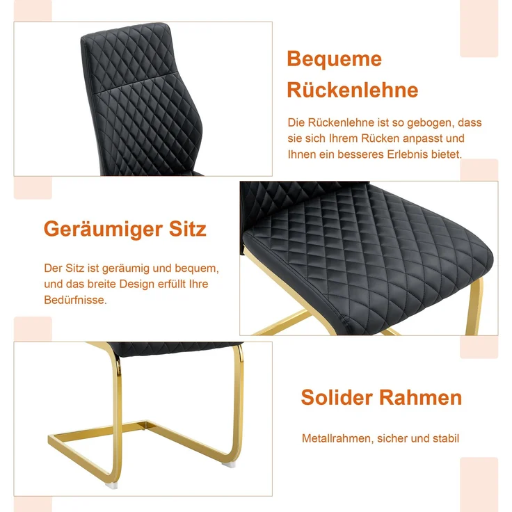 Couchtisch- und Stuhlset 60 cm – runder MDF-Tisch in Walnuss-Optik mit 2 schwarzen Stühlen, Metallgestell – Bild 6