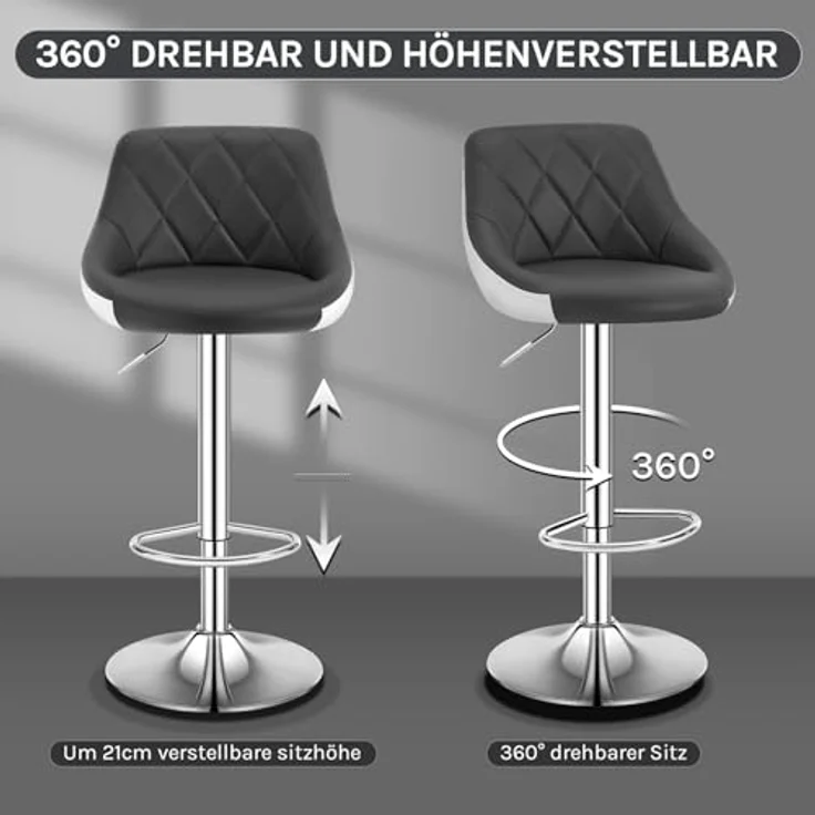 Woltu Barhocker (1 St), höhenverstellbar, drehbar, aus Kunstleder, verchromtem Stahl – Bild 7