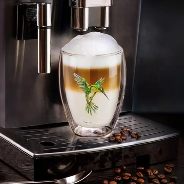 Creano Teeglas Tee-Glas, Latte Machiato, Thermobecher Kolibri Grün, 250ml, Borosilikatglas, 1x bedrucktes Glas – Bild 7