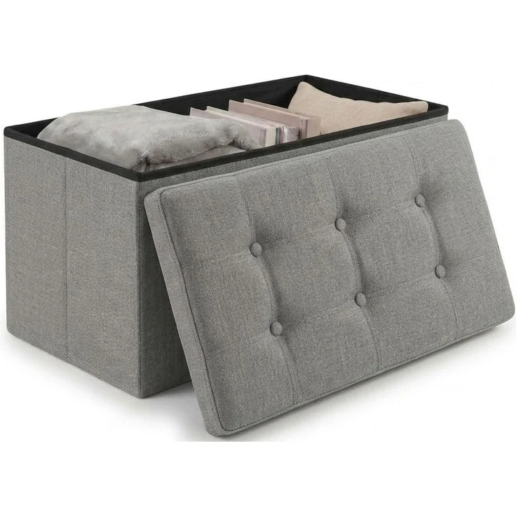 edihome, Faltbarer Sitzhocker mit Stoffdeckel, 38 x 76 x 38 cm – Aufbewahrungsbox, Bank, multifunktional, Fußstütze, Wohnzimmer, Schminktisch (Hellgrau)