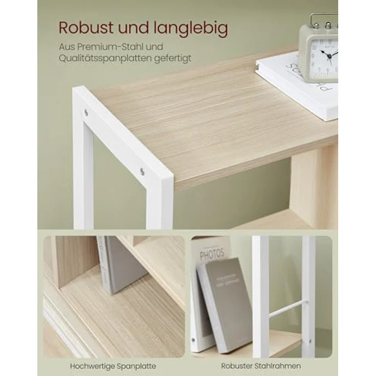 VASAGLE Bücherregal, Bücherschrank mit 4 offenen Regalebenen, Regal, Standregal, geräumiger Wohnzimmerschrank, Küche, Büro, Stahlgestell, modern, naturbeige-wolkenweiß LBC022LL01 – Bild 6