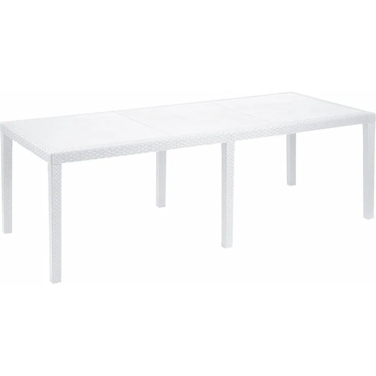 Dmora - Außentisch Roma, ausziehbares rechteckiges Esszimmerregal, ausziehbarer Gartentisch in Rattanoptik, 100 % Made in Italy, 150/220 x 90 x 72 cm, Weiß