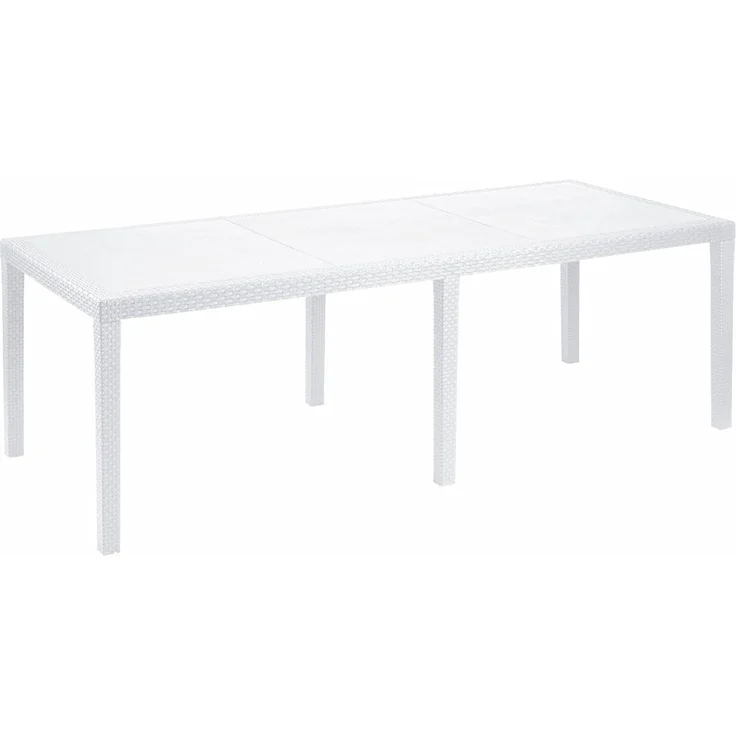 Dmora - Außentisch Roma, ausziehbares rechteckiges Esszimmerregal, ausziehbarer Gartentisch in Rattanoptik, 100 % Made in Italy, 150/220 x 90 x 72 cm, Weiß