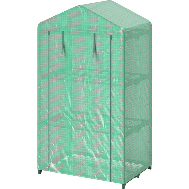 MELAYR, 3-stöckiges Gartengewächshaus, aufrollbare Tür, Metallrahmen, UV-Schutz, PE-Abdeckung, 69 x 49 x 125 cm, Grün – Bild 2