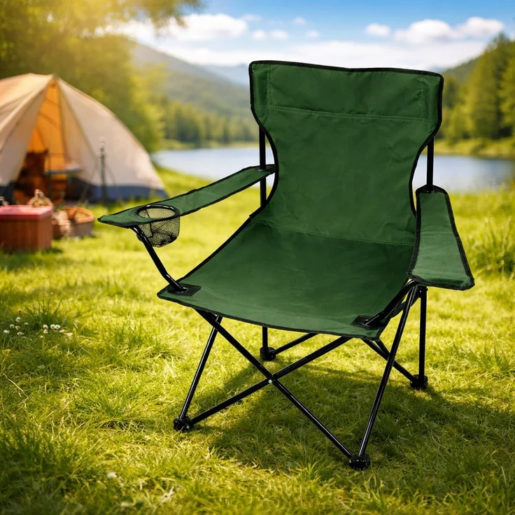 Anglersessel Campingstuhl mit Getränkehalter und Tasche Grün – Bild 1