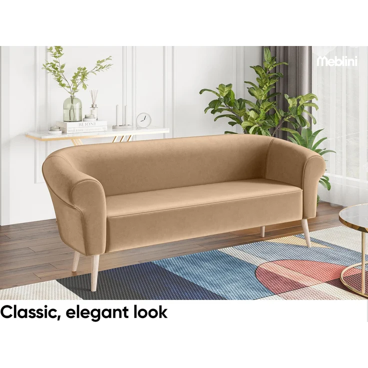 MEBLINI Mini Sofa Set 3-1-1 für Wohnzimmer - Mini Lounge für fünf Personen - Küchensofa - Sofa Klein - Sitzgarnitur - Polstergarnitur - Sofagarnituren - EMILIA - 3+1+1 - Beige Samt – Bild 3