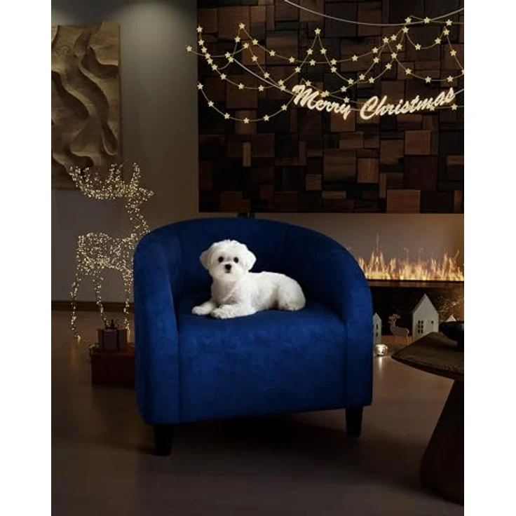 GarveeHome Sessel Wohnzimmer Loungesessel Relaxsessel, Lesesessel mit Leinenoptik, Polstersessel für Schlafzimmer，Akzentstuhl mit Samtstoff (Blau) – Bild 5