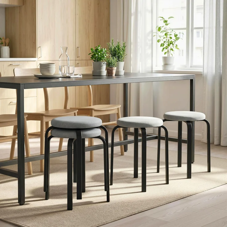 Stapelhocker-Set mit 4 Stück, moderner gepolsterter runder Hocker ohne Rückenlehne für Küche, Esszimmer, Grau--Grau--45x40x40cm--YOUDENOVA – Bild 4