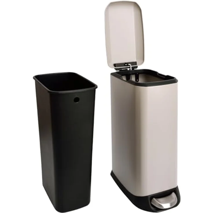 SVITA Mülleimer TS20, 20L Fußpedal mit herausnehmbarem Inneneimer, Softclose-Funktion, Stahl, Taupe – Bild 2