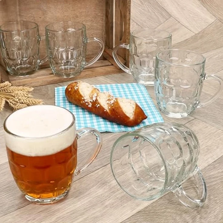 MamboCat Bierglas MamboCat 6er Set Dijon Bierkrug Glas mit Henkel & Relief 0,2L Party, Glas – Bild 3