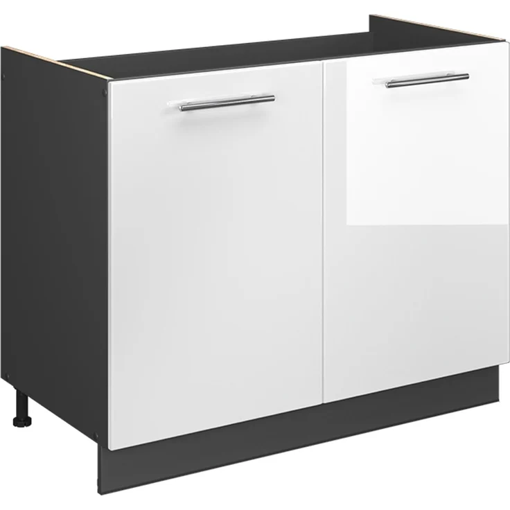 Spülenunterschrank Fame-Line Weiß Hochglanz/Anthrazit 100 cm ohne Arbeitsplatte Vicco – Bild 1