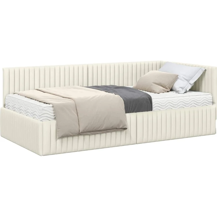 vidaXL Eckbettgestell mit Matratze mit Kopfteil 2 pcs Creme Samt 3393825 – Bild 2