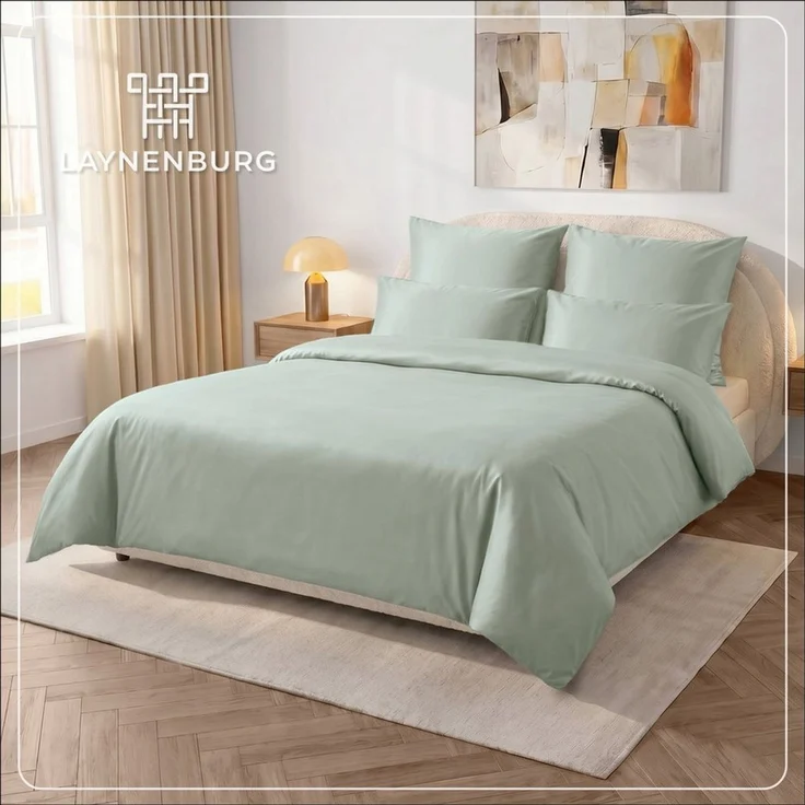 Laynenburg Bettwäsche Mako-Satin aus 100% Baumwolle in 135x200 oder 155x220 cm, kühlende, atmungsaktive Sommer-Bettwäsche mit Reißverschluss – Bild 2