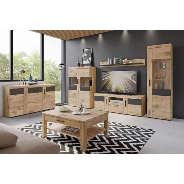 Wohnwand >Grano< (4-teilig) in Eiche Viking Dekor - 317x195x41cm (BxHxT) – Bild 2