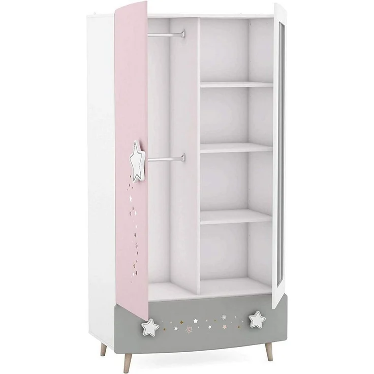 habeig Kleiderschrank Kleiderschrank Himmelssterne #441 rosa/weiß Mädchen Kinderzimmer – Bild 2